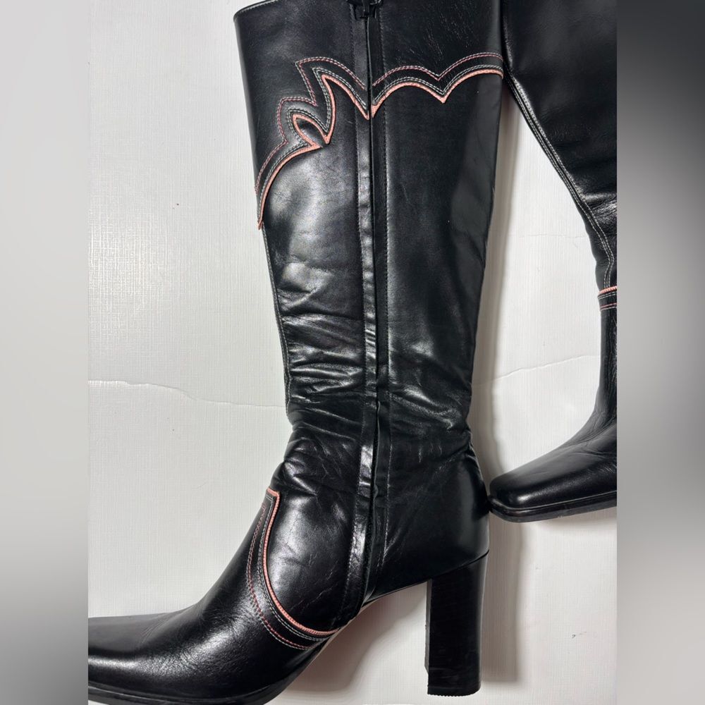 Alfredo Bannister Cowgirl Boots Western Black pink size 8.5 knee high leather - Picture 4 of 6